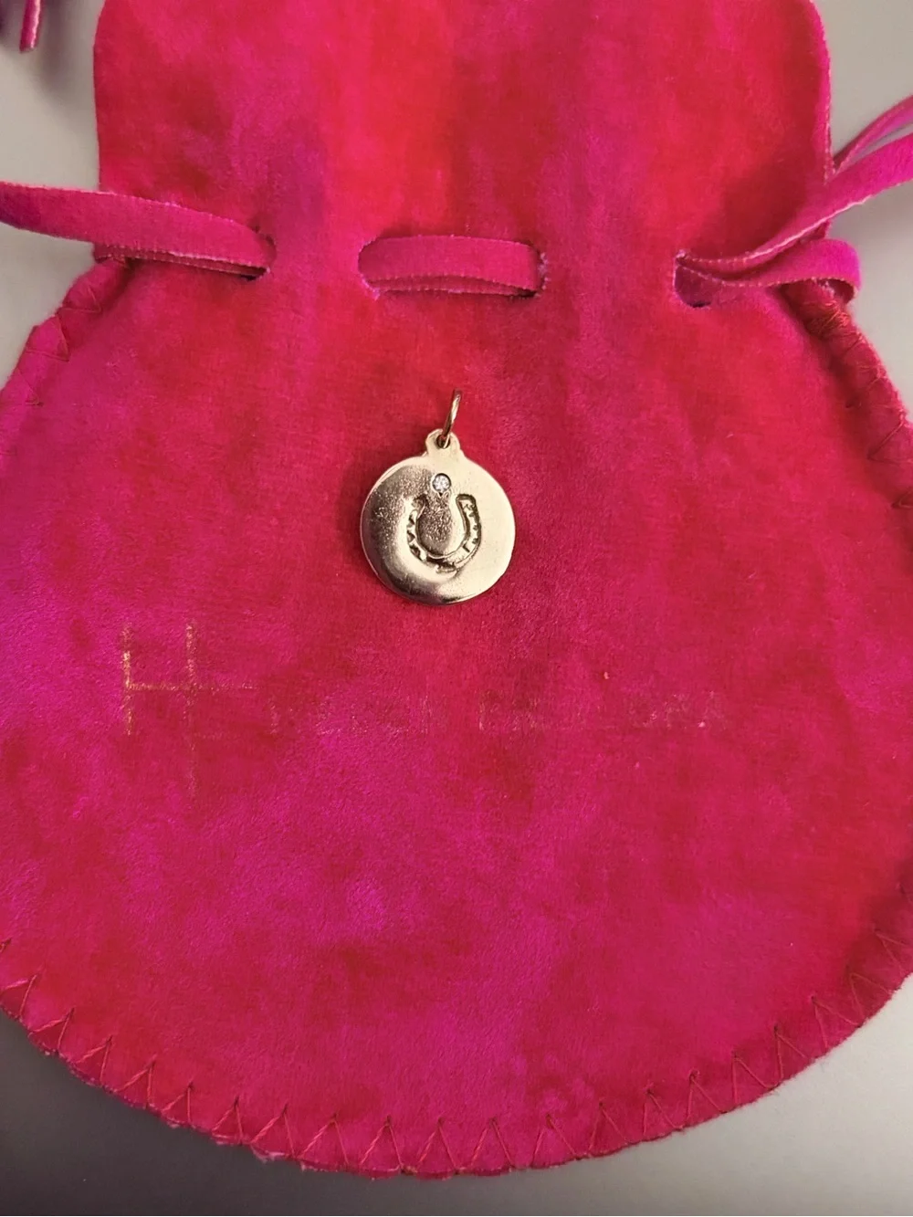 *Authentic* Helen Ficalora 14K YG Horseshoe Dangle Disk Charm w/ 1 Diamond